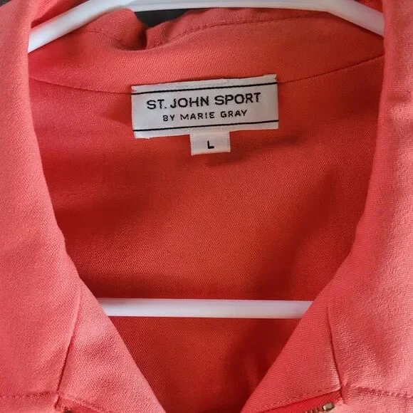 ST. JOHN SPORT MARIE GRAY Womens Orange Zip Up Jacket Blazer size Large Pockets - Picture 2 of 10